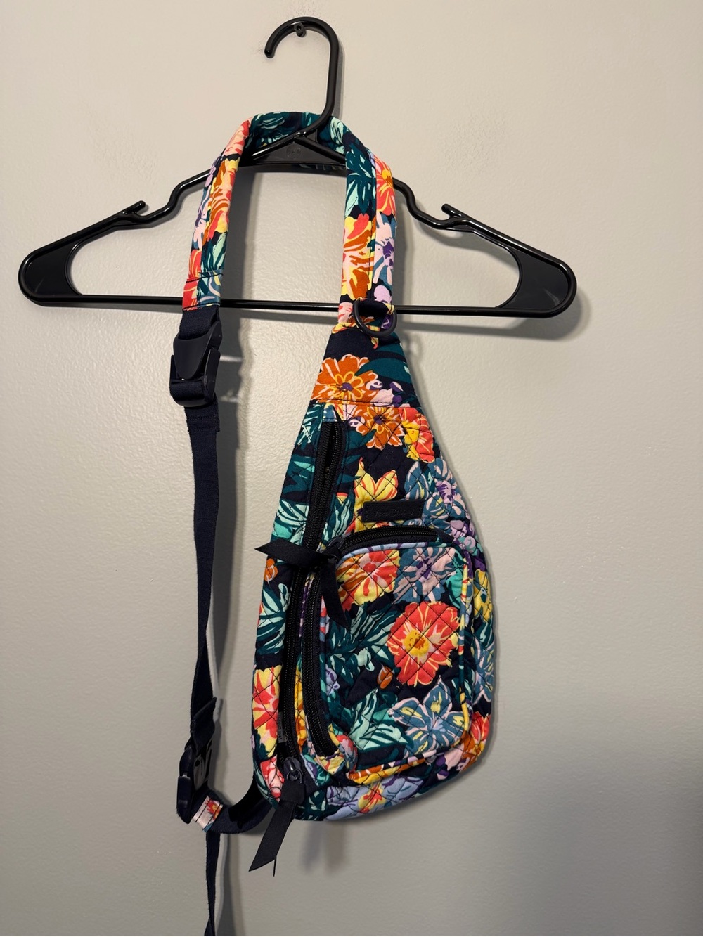 Vera Bradley Navy Floral Crossbody Sling with Multicolor Blooms